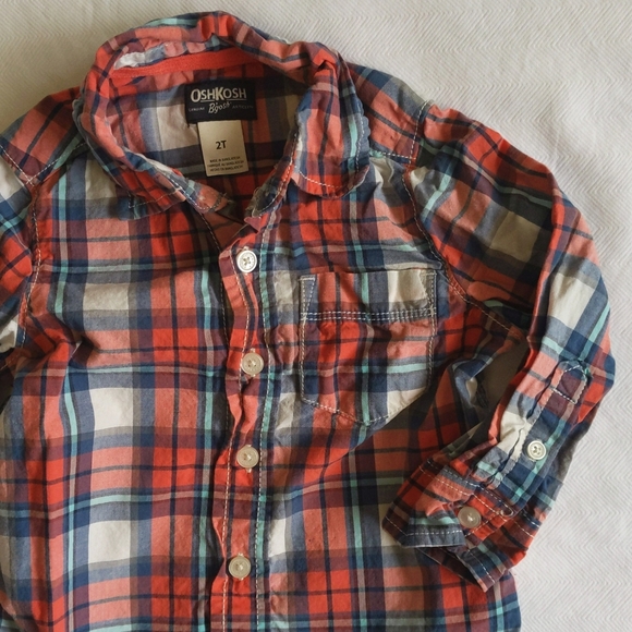 oshkosh b'gosh plaid collared cotton button down shirt 2T toddler boys - Picture 3 of 5